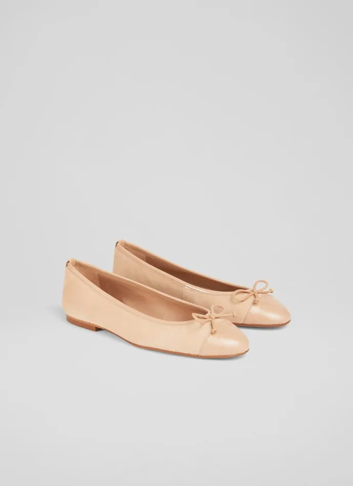 Women Flats LKBennett Kara Beige Suede And Patent Toe Cap Ballet Flats Almond