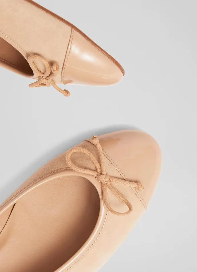 Women Flats LKBennett Kara Beige Suede And Patent Toe Cap Ballet Flats Almond