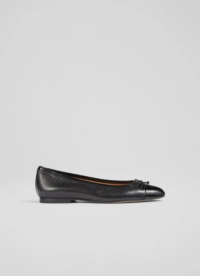 Women Flats LKBennett Kara Black Leather And Patent Toe Cap Ballet Flats Black