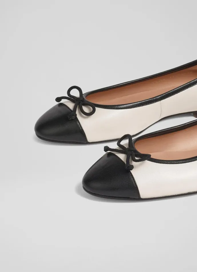 Women Flats LKBennett Kara White And Black Leather Toe Cap Ballet Flats White Black
