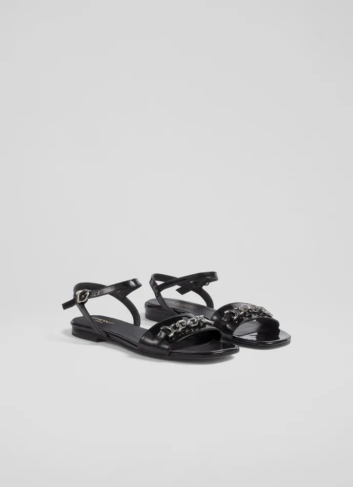 Women Flats LKBennett Kelly Black Patent SnaffleDetail Flat Sandals Black