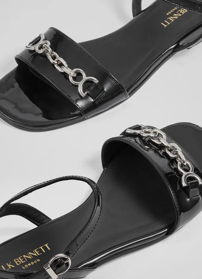 Women Flats LKBennett Kelly Black Patent SnaffleDetail Flat Sandals Black