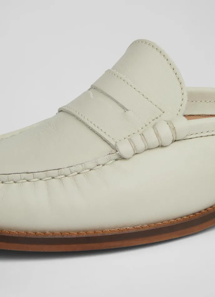 Women Flats LKBennett Oslo Cream Leather Backless Loafers Ecru