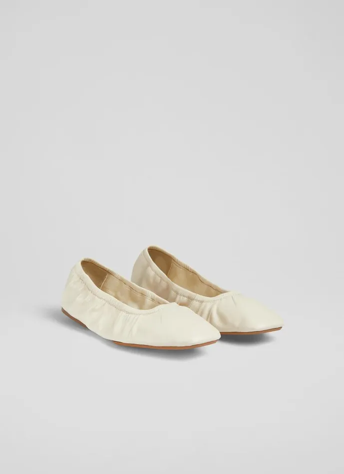 Women Flats LKBennett Tayla Ecru Folded Ballerina Flat Ecru