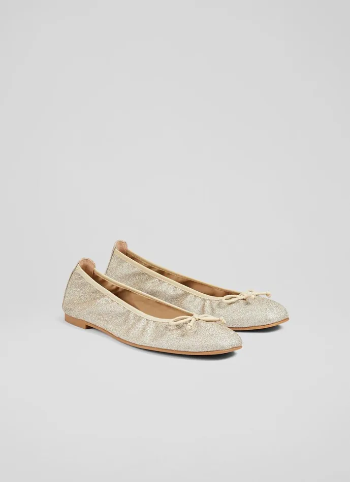 Women Flats LKBennett Trilly Gold Glitter Ballet Pumps Metallic