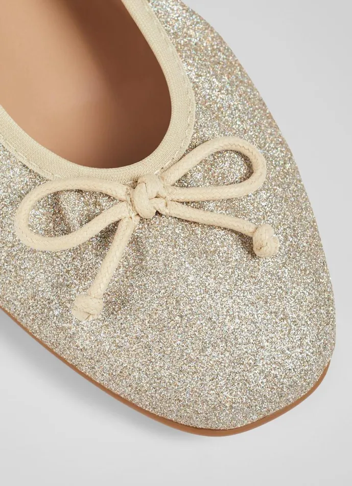 Women Flats LKBennett Trilly Gold Glitter Ballet Pumps Metallic