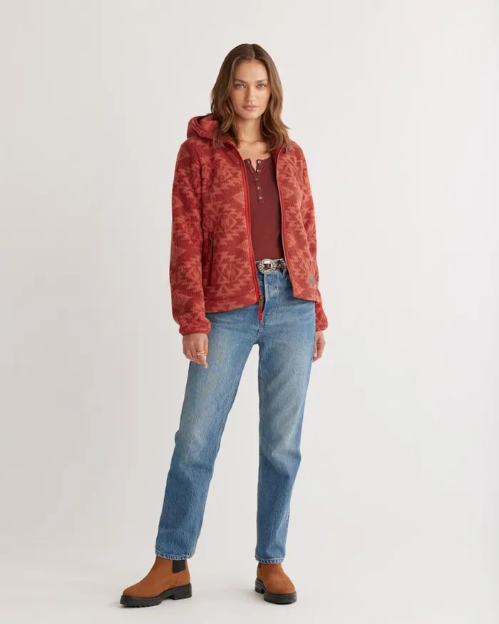 Women FLEECE HOODED JACKET Burnt Red Sacred Star Pendleton Jackets and Coats