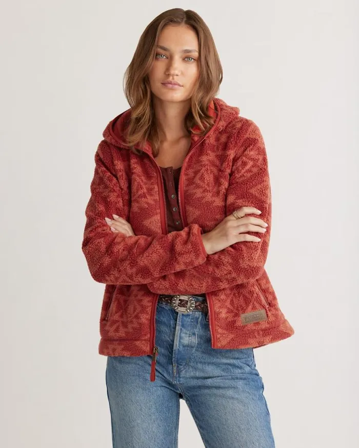 Women FLEECE HOODED JACKET Burnt Red Sacred Star Pendleton Jackets and Coats