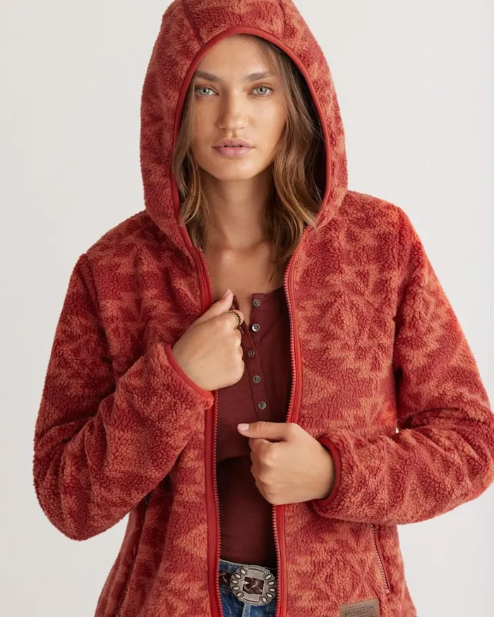 Women FLEECE HOODED JACKET Burnt Red Sacred Star Pendleton Jackets and Coats