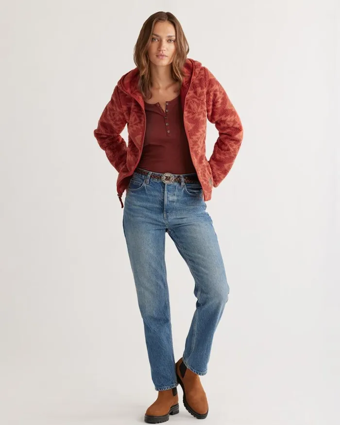 Women FLEECE HOODED JACKET Burnt Red Sacred Star Pendleton Jackets and Coats