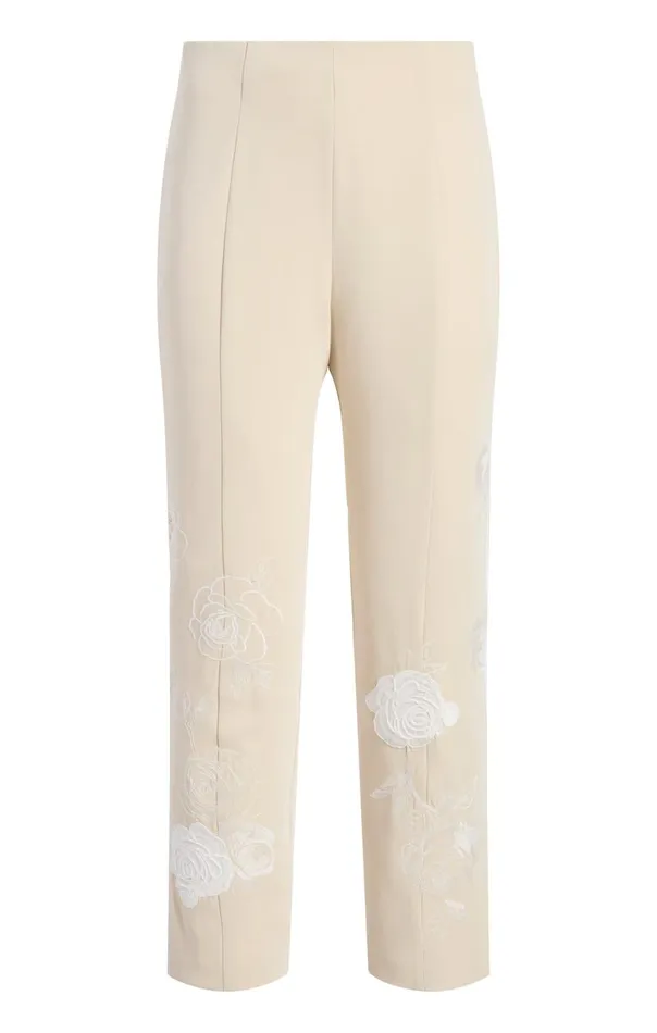Women Floating Roses Embellished Cropped Brianne Pant Plasterivory Cinq Sept Pants