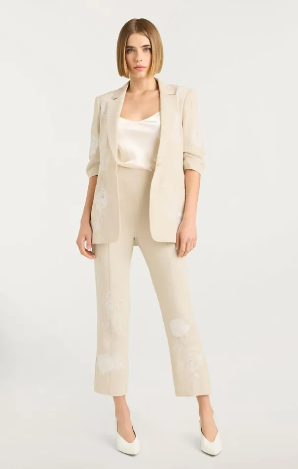 Women Floating Roses Embellished Cropped Brianne Pant Plasterivory Cinq Sept Pants