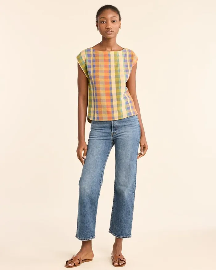 Women FLORA LINENBLEND POPOVER TOP Woodash Multi Check Pendleton Shirts and Blouses Women FLORA LINENBLEND POPOVER TOP Woodash Multi Check Pendleton Shirts and Blouses