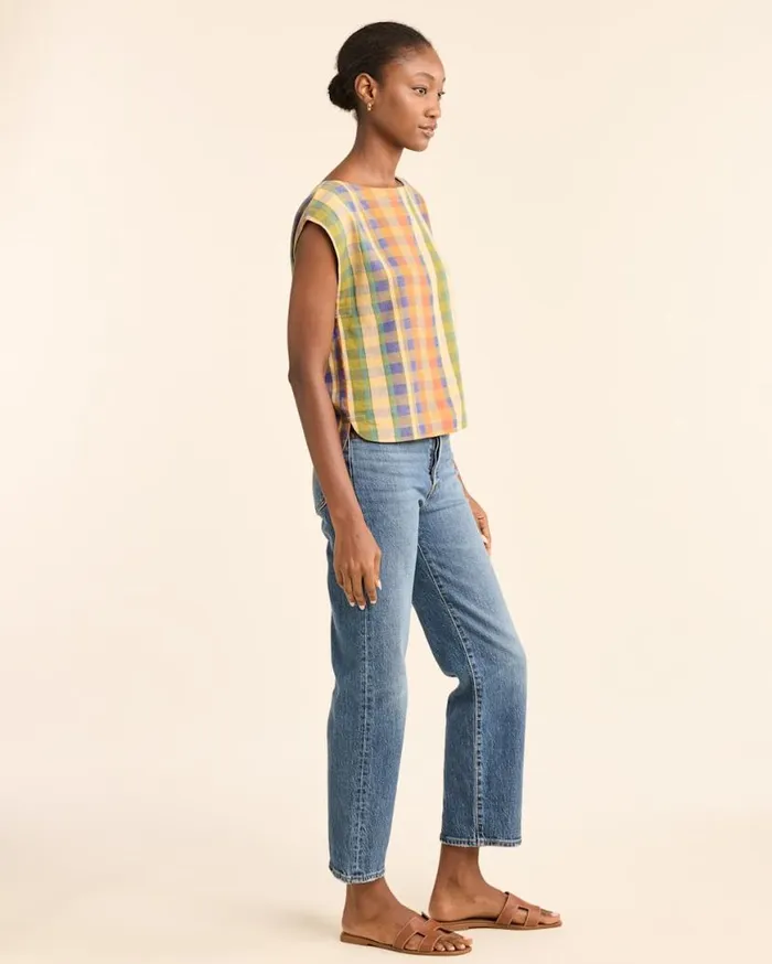 Women FLORA LINENBLEND POPOVER TOP Woodash Multi Check Pendleton Shirts and Blouses