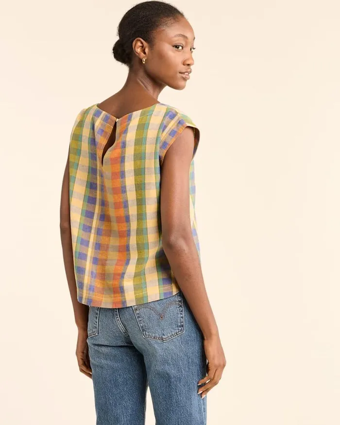 Women FLORA LINENBLEND POPOVER TOP Woodash Multi Check Pendleton Shirts and Blouses