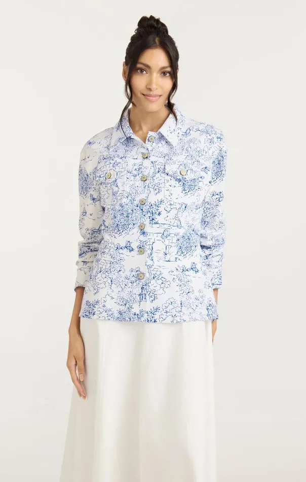Women Garden Toile Scrunched Canyon Jacket Whiteblue Cinq Sept Jackets