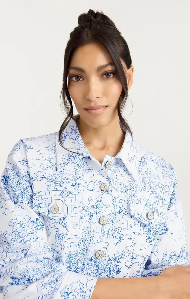 Women Garden Toile Scrunched Canyon Jacket Whiteblue Cinq Sept Jackets
