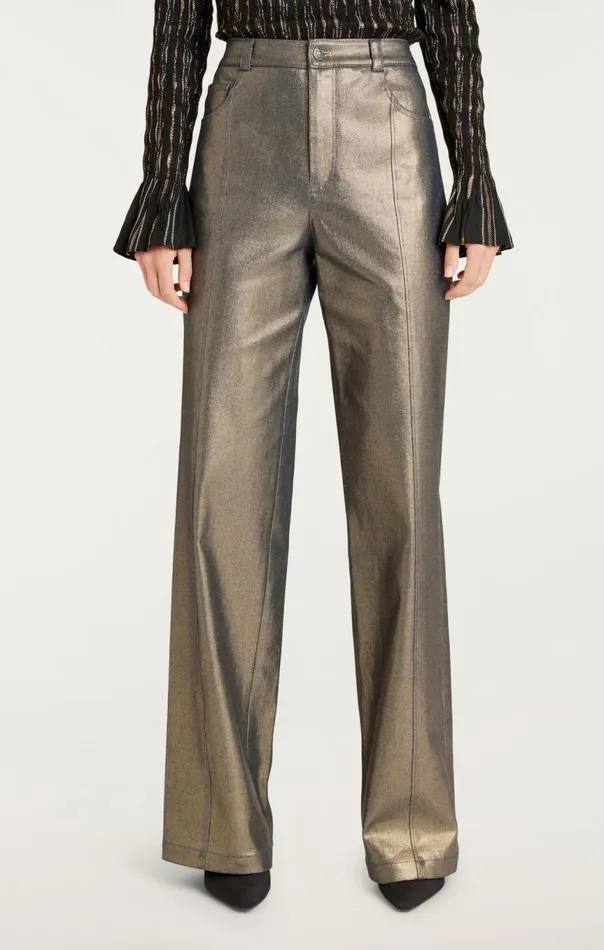 Women Gold Coated Francine Pant Gold Cinq Sept Pants