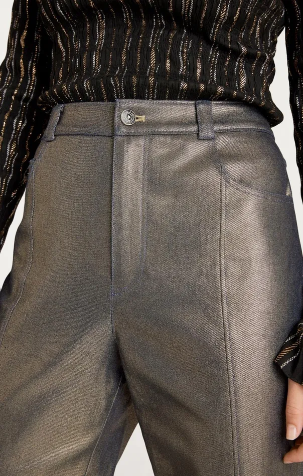 Women Gold Coated Francine Pant Gold Cinq Sept Pants