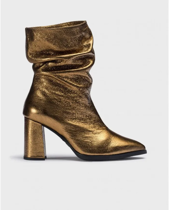 Women Gold SALMA Ruched Booties Wonders Ankle Boots