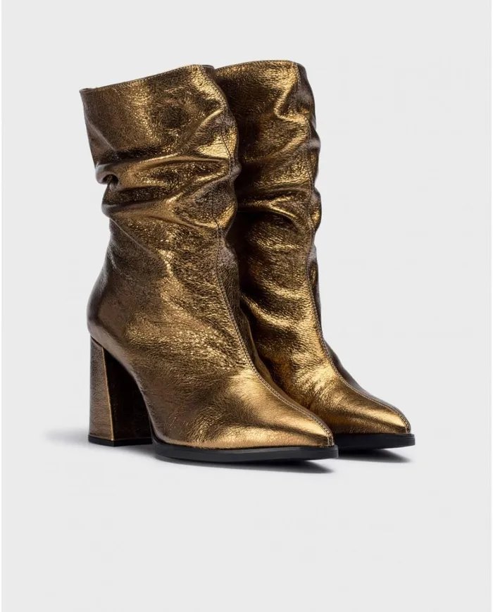 Women Gold SALMA Ruched Booties Wonders Ankle Boots