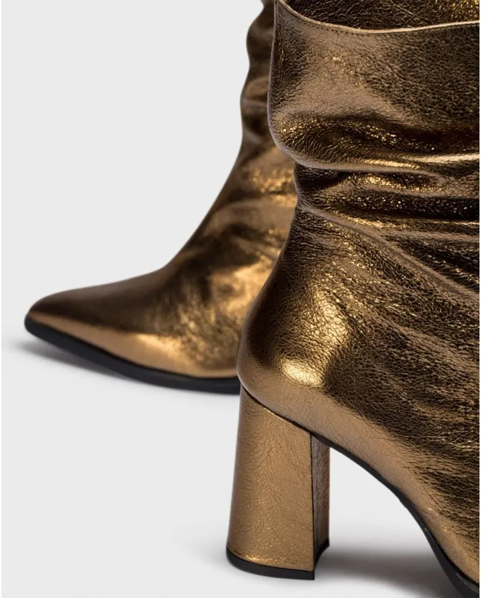 Women Gold SALMA Ruched Booties Wonders Ankle Boots