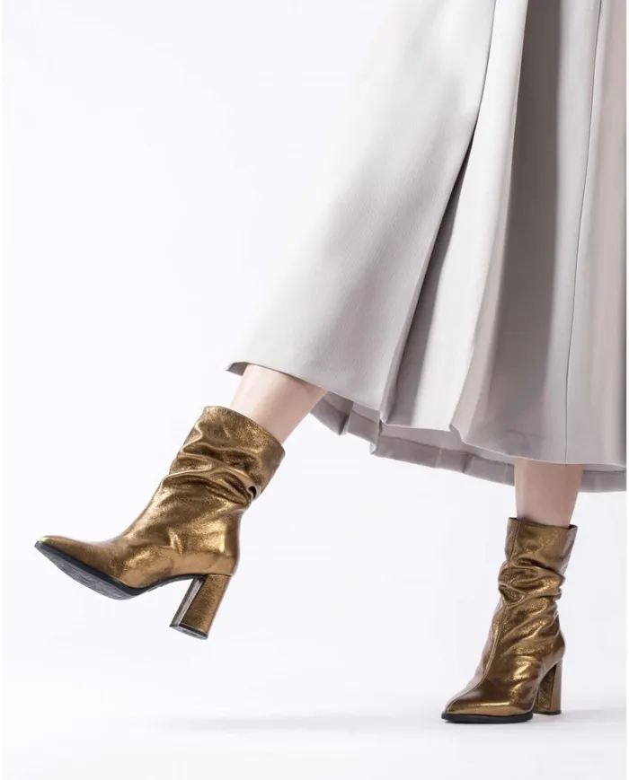 Women Gold SALMA Ruched Booties Wonders Ankle Boots