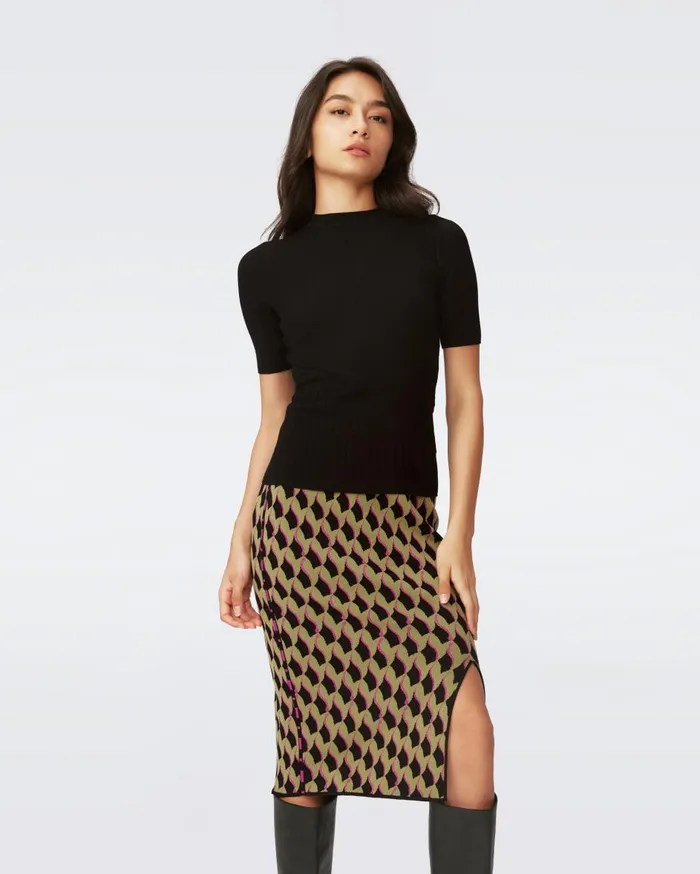 Women Gusta Knit Jacquard Skirt Bird Weave Misty Green DVF Skirts