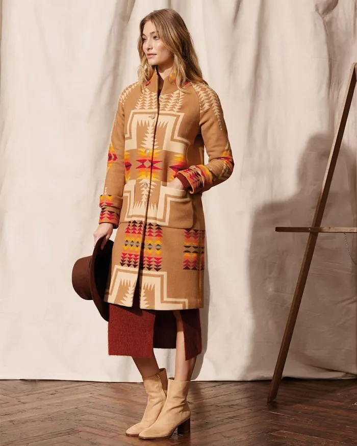 Women HARDING ARCHIVE BLANKET COAT Tan Harding Pendleton Jackets and Coats