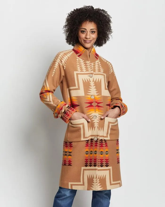 Women HARDING ARCHIVE BLANKET COAT Tan Harding Pendleton Jackets and Coats