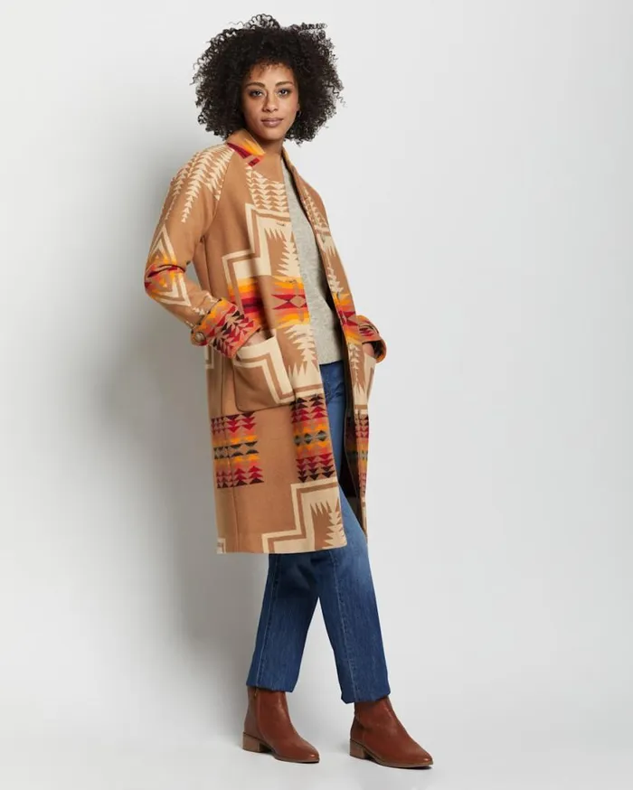 Women HARDING ARCHIVE BLANKET COAT Tan Harding Pendleton Jackets and Coats