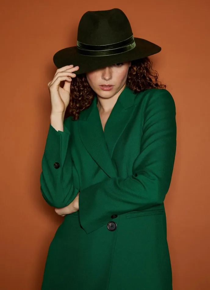Women Hats and Fascinators LKBennett Sutton Green WoolBlend Velvet Trim Trilby Women Hats and Fascinators LKBennett Sutton Green WoolBlend Velvet Trim Trilby