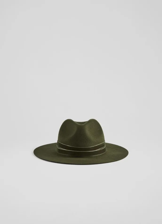 Women Hats and Fascinators LKBennett Sutton Green WoolBlend Velvet Trim Trilby Women Hats and Fascinators LKBennett Sutton Green WoolBlend Velvet Trim Trilby
