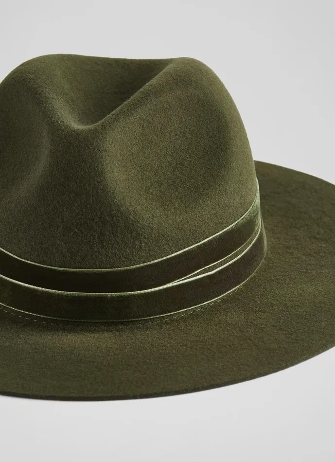 Women Hats and Fascinators LKBennett Sutton Green WoolBlend Velvet Trim Trilby Women Hats and Fascinators LKBennett Sutton Green WoolBlend Velvet Trim Trilby