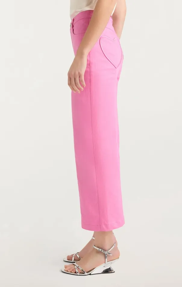 Women Heart Embroidery Cropped Verona Pant Flamingo Cinq Sept Pants