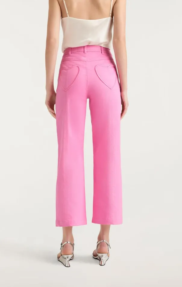 Women Heart Embroidery Cropped Verona Pant Flamingo Cinq Sept Pants