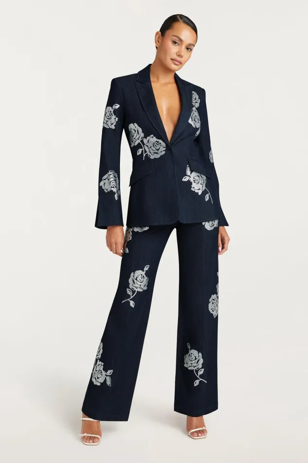 Women Heatset Roses Cheyenne Blazer Indigo Cinq Sept Blazers