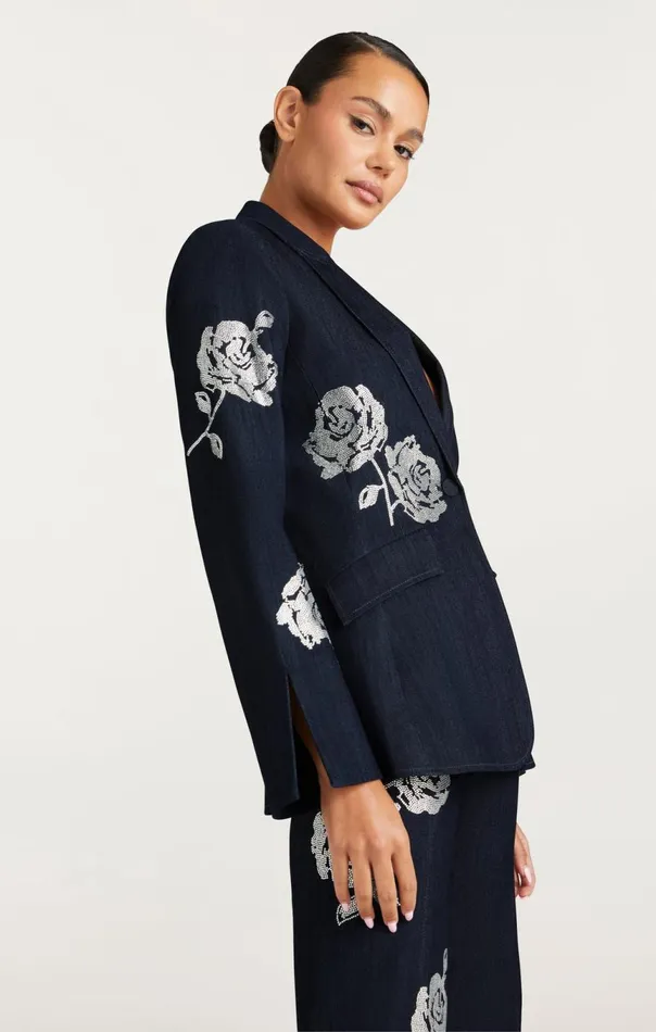 Women Heatset Roses Cheyenne Blazer Indigo Cinq Sept Blazers