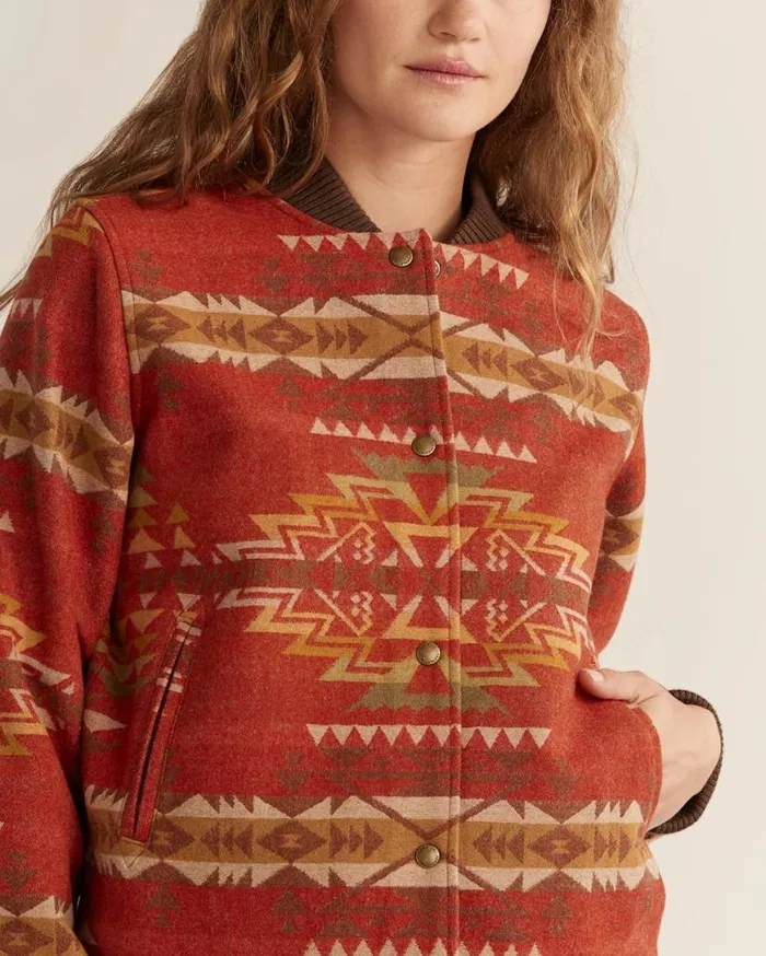 Women HOYT WOOL BOMBER Red Highland Peak Pendleton Jackets and Coats