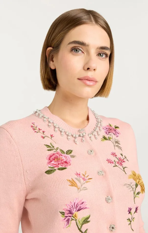 Women Isolde Embroidered Cardigan Softpinkmulti Cinq Sept Sweaters and Knits