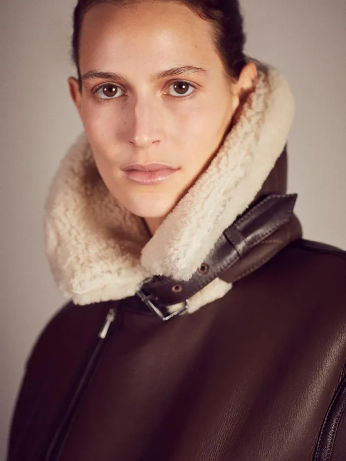 Women Jackets and Coats FRAME Boxy Shearling Jacket 8212 Chocolate Brown