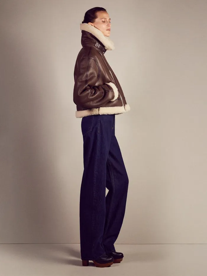 Women Jackets and Coats FRAME Boxy Shearling Jacket 8212 Chocolate Brown