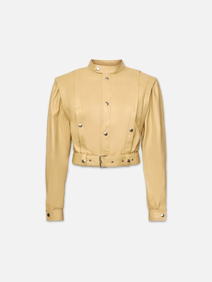 Women Jackets and Coats FRAME Cinched Waist Leather Jacket 8212 Butter