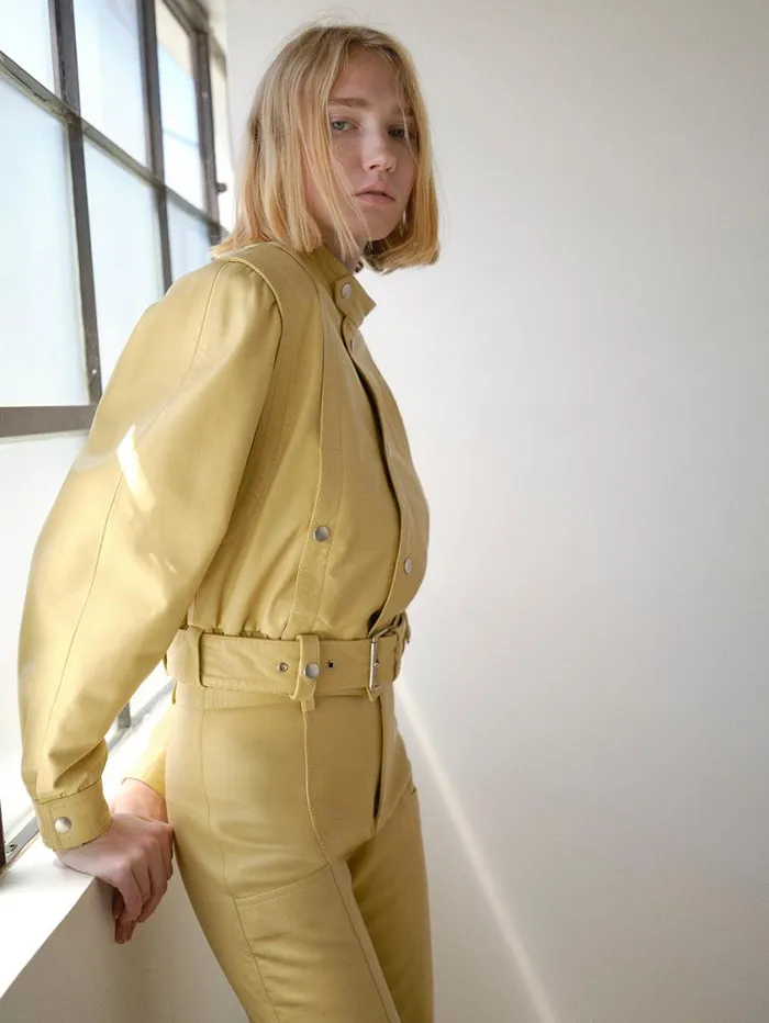 Women Jackets and Coats FRAME Cinched Waist Leather Jacket 8212 Butter Women Jackets and Coats FRAME Cinched Waist Leather Jacket 8212 Butter