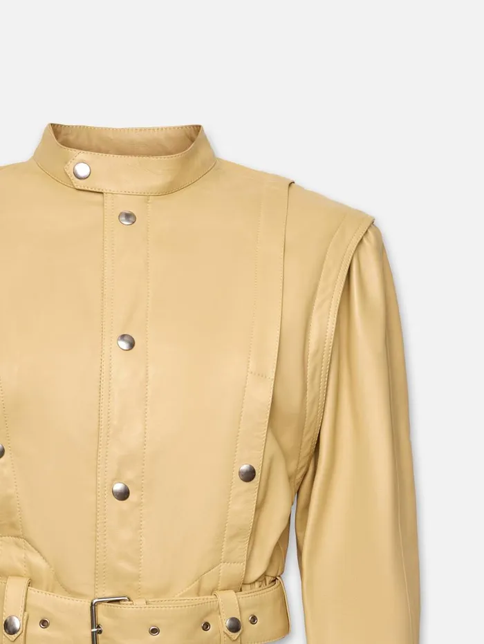 Women Jackets and Coats FRAME Cinched Waist Leather Jacket 8212 Butter Women Jackets and Coats FRAME Cinched Waist Leather Jacket 8212 Butter