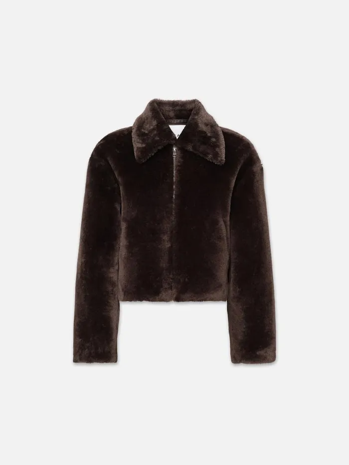 Women Jackets and Coats FRAME Faux Fur Zip Up Jacket 8212 Espresso