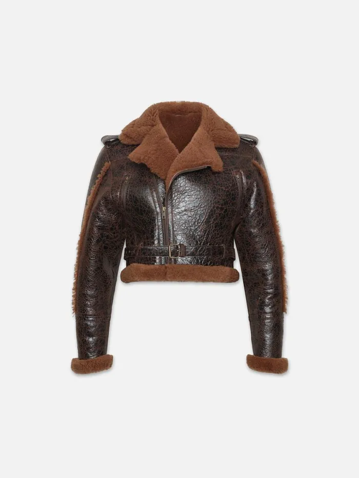 Women Jackets and Coats FRAME Shearling Strong Shoulder Moto 8212 Rust