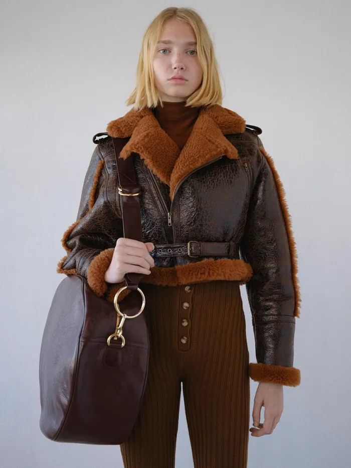 Women Jackets and Coats FRAME Shearling Strong Shoulder Moto 8212 Rust Women Jackets and Coats FRAME Shearling Strong Shoulder Moto 8212 Rust