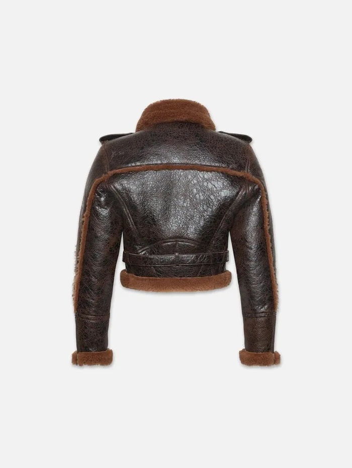 Women Jackets and Coats FRAME Shearling Strong Shoulder Moto 8212 Rust Women Jackets and Coats FRAME Shearling Strong Shoulder Moto 8212 Rust