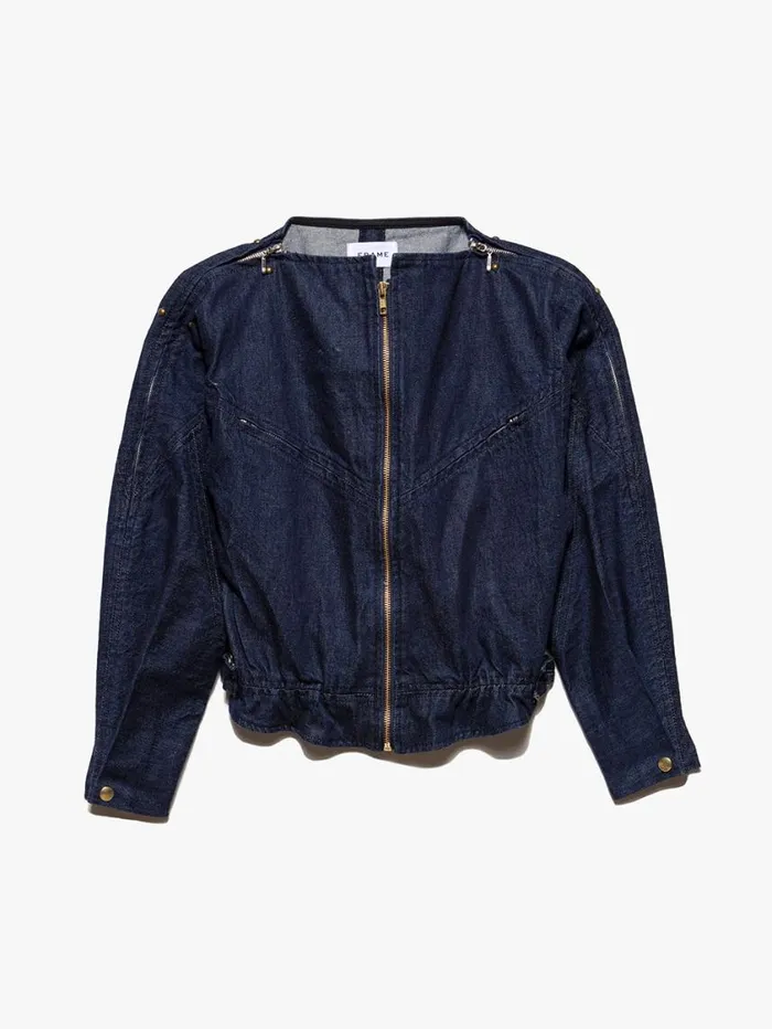 Women Jackets and Coats FRAME Slouchy Zip Up Jacket 8212 Rinse